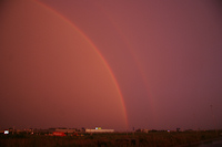 Regenboog bij zonsondergang, Veenendaal, A12, 20 augustus 2009